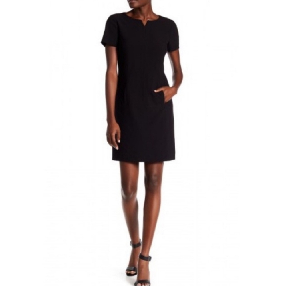 TAHARI ASL Black Scoop Neck SHIFT DRESS W/ POCKETS sz 4